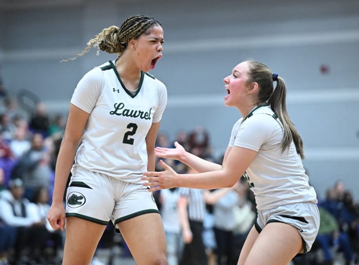 Laurel's Saniyah Hall lets out a loud scream during the regional final against Streetsboro on March 8, 2024. Laurel went on the win the game 53-32 and Hall scored a game-high 31 points.